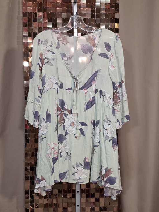 Harlow Dresses & Skirts - Harlow Floral Boho Tunic Dress | Sage Green | Lace Trim & Tassel Ties | Size XS
